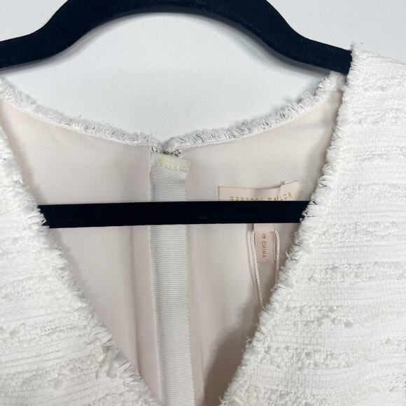 Rebecca Taylor 4 Snow Tweed V Neck Sleeveless Dress Striped Motif Cotton White - Picture 7 of 16